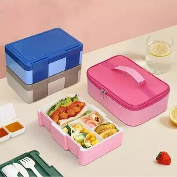 1450 мл Bento Box для детей, 4 отделения, герметичные ланч-боксы с ложкой и вилкой, микроволновый разогрев, портативный герметичный пищевой контейнер 1 синий