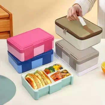 1450 мл Bento Box для детей, 4 отделения, герметичные ланч-боксы с ложкой и вилкой, микроволновый разогрев, портативный герметичный пищевой контейнер 1 синий