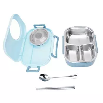 1450 мл Bento Lunch Box из нержавеющей стали с отделением Thermal Bento Box с двойным слоем Bento Containers L светло-синий