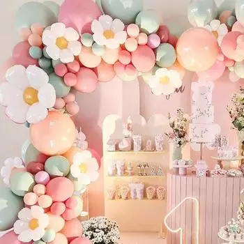 149 шт., комплект гирлянды из воздушных шаров с изображением ромашки, зеленый, телесный, оранжевый, латексные шары для бохо, два крутых декора для дня рождения
