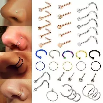 14/22 шт., кольцо в носу из смешанной нержавеющей стали, L-образные С-образные кольца, изогнутые кости, обруч, пирсинг set6