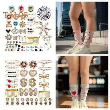 14/24/55/58/80 шт. Набор подвесок из ненужных носков, много форм, искусственные перламутровые броши и английские булавки, носки со стразами, аксессуары для самостоятельного изготовления F