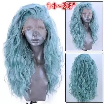 14-26 дюймов Высокотемпературное волокно Волна воды Синтетический парик фронта шнурка для женщин Мятно-зеленый 14 мятный зеленый