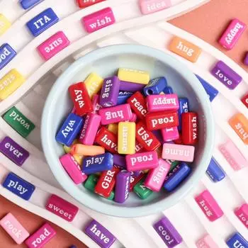 14,5 мм бусины с буквами, пластиковые DIY геометрические прямоугольники, английский алфавит, 10 шт., модные акриловые красочные White Multicolor