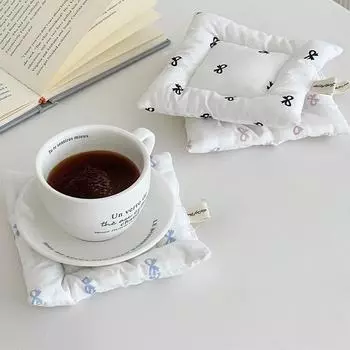 14.5X14.4 Термостойкий коврик для чашки Кухонные принадлежности Нескользящая теплоизоляционная подкладка в форме банта Хлопковая подставка в форме банта Sweet синий