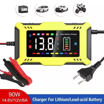 14,6 В/12 В 10 А, универсальная вилка стандарта ЕС и США, цветной цифровой дисплей для свинцово-кислотной/литий-железной батареи, 90 Вт, 110 В/240 В, входное автомобильное зарядное устройство, импульсный ремонт US Plug red