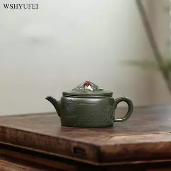 14,7x7,1 см/220 куб. см ручной работы фиолетовый глиняный чайник оригинальный минеральный зеленый глиняный чайник дзен чайный сервиз кунг-фу китайский чайник 10 отверстий