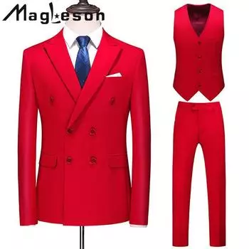 14 цветов, мужская одежда, мужской костюм большого размера, двубортный однотонный деловой повседневный костюм-тройка, костюмы и блейзеры M зелёный