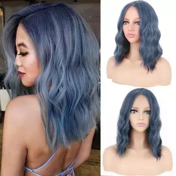 14 дюймов средняя часть натуральный волнистый парик термостойкое волокно волосы синтетический короткий парик черный парик для чернокожих женщин