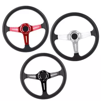 14-дюймовое автомобильное рулевое колесо из искусственной кожи из алюминиевого сплава с модифицированной кнопкой звукового сигнала Black