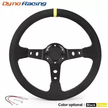 14-дюймовый 350-мм автомобильный руль из замши и кожи, универсальный руль для дрифта, гоночной игры жёлтый
