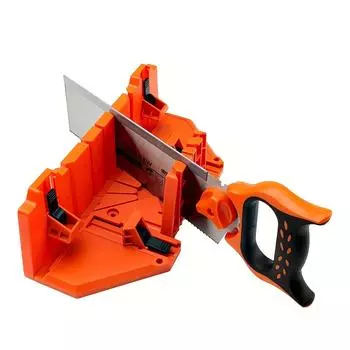 14-дюймовый пластиковый стусло и 12-дюймовая ручная пила, усиленная стальная задняя часть пилы для точной резки, предустановленные углы резки 90 градусов, 45 градусов, 22,5 градуса и 0 градусов оранжевый