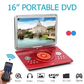 14-дюймовый портативный DVD-плеер, игровой телевизор, поддержка MP3, MP4, VCD, CD-плеер, вращающийся экран, медиа-DVD-плеер для дома и автомобиля красный