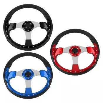 14-дюймовый универсальный руль с кнопкой звукового сигнала в гоночном стиле из полиуретана и алюминия для стандартного рулевого управления с 6 отверстиями Red