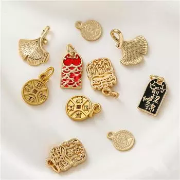 14 К Цвет - Защищенная Красота Головы Пробег И Удача Lucky Tag Золотая Подвеска Ruyi с кленовым листом Diy Ювелирные аксессуары оранжевый