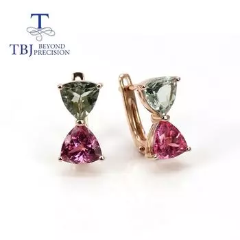 14-каратное настоящее золото, натуральный турмалин trl 6,0 мм, серьги с драгоценными камнями, модные, простой дизайн, женские изысканные ювелирные изделия M розовый/зелёный