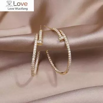 14-каратное настоящее золотое покрытие Большие круглые серьги AAA циркония Элегантные женские простые аксессуары для свадебной вечеринки красно-коричневый