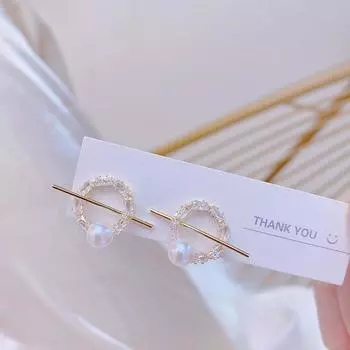 14-каратное настоящее золотое покрытие изысканные AAA циркониевые блестящие круглые серьги-кресты с жемчугом корейские новые ювелирные изделия элегантные женские свадебные серьги белый