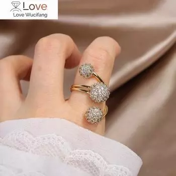 14-каратное настоящее золотое покрытие изысканный AAA цирконовый шар преувеличенное кольцо роскошное женское открывающееся регулируемое выпускное кольцо Resizable белый