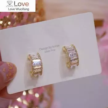 14-каратное настоящее золотое покрытие, корейский дизайн, модные ювелирные изделия, роскошные серьги класса ААА с полным цирконием типа C, элегантные женские повседневные рабочие серьги белый