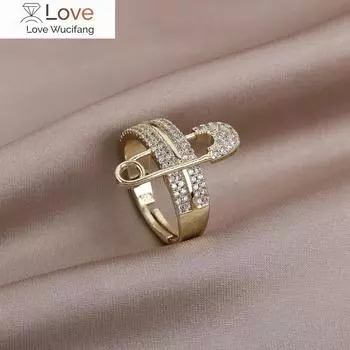 14-каратное настоящее золотое покрытие корейский дизайн модные ювелирные изделия циркон брошь кольцо женское трендовое повседневное рабочее отверстие регулируемое кольцо Resizable белый