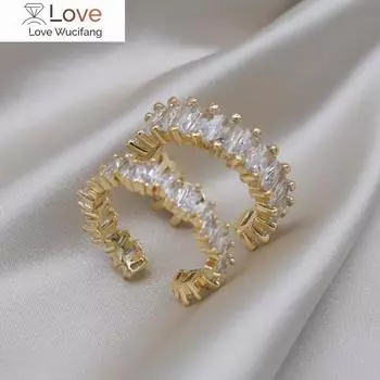 14-каратное настоящее золотое покрытие, корейский новый дизайн, модные ювелирные изделия, квадратное роскошное циркониевое кольцо, простое женское вечернее регулируемое кольцо Resizable белый