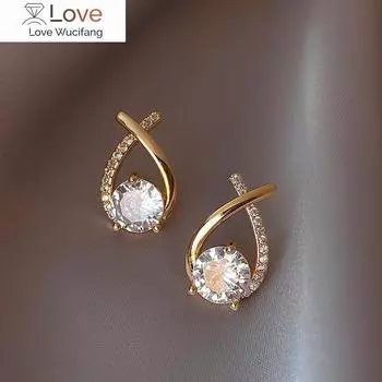 14-каратное настоящее золотое покрытие, корейский новый дизайн, модные ювелирные изделия, серьги-кресты с цирконием класса ААА, изысканные женские повседневные рабочие аксессуары белый