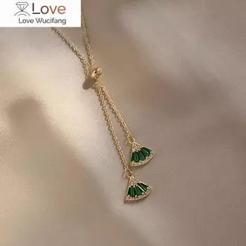 14-каратное настоящее золотое покрытие зеленый циркон гребешок кулон регулируемое ожерелье элегантное женское выпускное вечернее сексуальное ожерелье ключицы зелёный