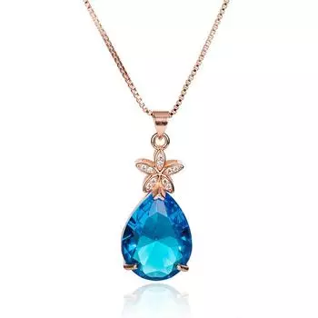 14-каратное розовое золото 45 см ожерелье с сапфировым кулоном для женщин ошейники Mujer кулон в богемном стиле Naszyjnik синий сапфир ювелирные изделия Bizuteria 45cm синий