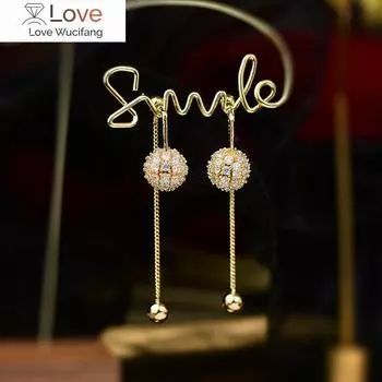 14-каратное золотое покрытие, корейские новые модные ювелирные изделия, роскошные длинные серьги с шаром из циркония спереди и сзади, элегантные женские повседневные рабочие серьги белый