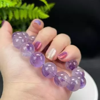 14-миллиметровый браслет из кварца Super Seven Amethyst - уникальный дизайн Flake Ice Rainbow, природная энергия 14mm светло-фиолетовый