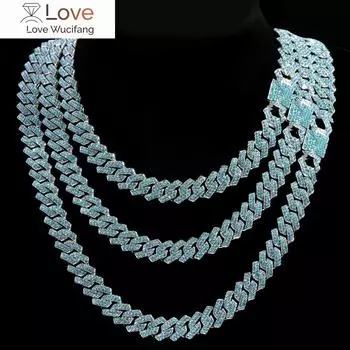 14 мм Iced Out Rhombus Prong кубинское звено цепи ожерелье для женщин цветные стразы мощеные кубинское колье чокер хип-хоп мужские ювелирные изделия 8inch Bracelet