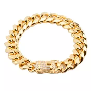14 мм мужской браслет с белой кристаллической пряжкой золотистого тона из нержавеющей стали, браслет-цепочка Miami, модные ювелирные изделия 22CM