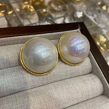 14 мм натуральные белые конские ракушки полукруглые жемчужные серьги-клипсы толстое золотое украшение из перламутрового белого нежной текстуры прочные серьги из 18-каратного золота
