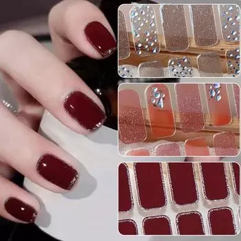 14 наконечников, гель-наклейки для ногтей, полуотвержденные наклейки с полным покрытием, гель-накладки для ногтей, полоски для лака, сделай сам, дизайн ногтей, водостойкий маникюр, искусство