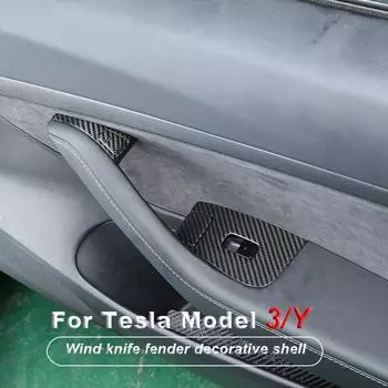 14 Pcs Real Carbon Fiber Auto Window Control Panel Sticker for Model 3 / Y 2024 2024 2024 Window Lift Control Panel Patch Shell