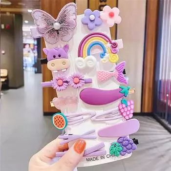 14-piece hairpin set Baby Princess Candy Color Hair accessories Cute flower Animal hairpin Five-pointed star Love hairpin set Size fits all