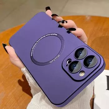 14 Pro Max Магнитный чехол для Magsafe, чехол для беспроводной зарядки для Iphone 14 13 12 11 Pro Max, матовый тонкий стеклянный защитный чехол для линз 12 светло-синий