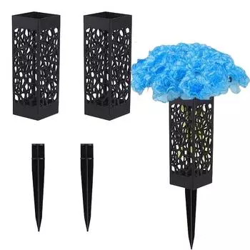 14 шт. Кладбищенский цветок и 2 шт. Кладбищенские цветочные корзины Синий цветок гвоздики Кладбищенская цветочная корзина, многоразовая для создания элегантного украшения кладбища 2 Flower baskets+14 flowers