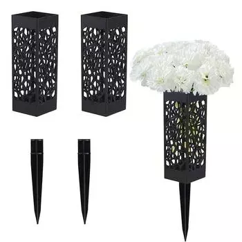 14 шт. Кладбищенский цветок и 2 шт. Кладбищенская цветочная корзина Белый цветок гвоздики Кладбищенская цветочная корзина многоразового использования для создания элегантного украшения кладбища 2 Flower baskets + 14 flowers