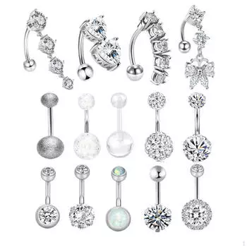 14 шт., кольца для пупка, штанга для пупка, украшения из нержавеющей стали, украшения для пирсинга, висячие украшения для тела