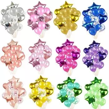 14 шт. / Компл. 18 дюймов сердце звезда фольга шары 12 дюймов латексное конфетти гелиевый воздушный шар многоцветный день рождения чёрный