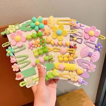 14 шт./компл. детские заколки для волос с мультяшными цветами для маленьких девочек, милые заколки-банты, заколки для волос, головные уборы, детские аксессуары для волос с мультяшными цветами синий