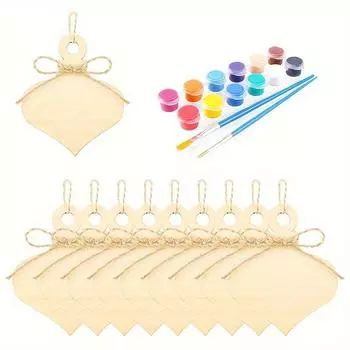 14 шт./компл. DIY рождественские деревянные подвески с набором картинок деревянные пустые деревянные детали с набором картинок праздничные семейные поделки 10 wood chips + painting tools