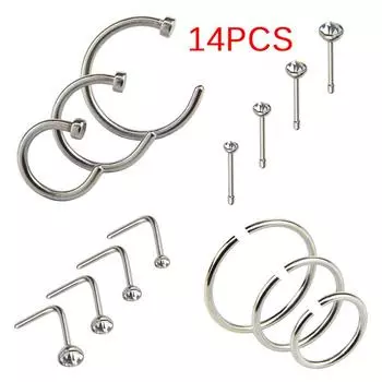 14 шт./компл., шарнирное сегментное кольцо из нержавеющей стали, кольцо в носу, костные шпильки, обруч для пирсинга