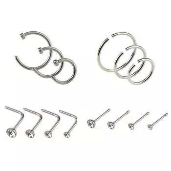 14 шт./компл. унисекс ювелирные изделия для пирсинга со стразами из нержавеющей стали кольцо-гвоздик в носу