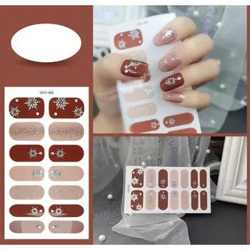 14 шт./лист, полное покрытие, Рождественский маникюр, снежинка, Рождественская елка, накладные ногти, готовые маникюрные наклейки