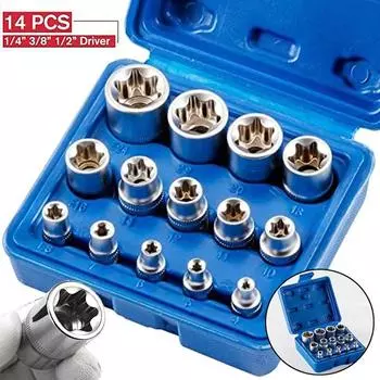 14 шт. набор гнездовых торцевых головок E Star Torx E4-E24 с внешним шестигранником, гайкой, универсальные комбинированные головки