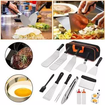 14 шт., набор инструментов для барбекю, набор аксессуаров для гриля из нержавеющей стали с сумкой для хранения для Blackstone и лагеря
