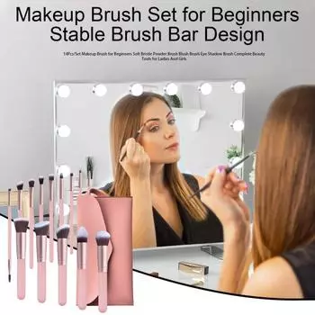 14 шт./набор кистей для макияжа для начинающих, мягкая щетина, кисть для пудры, кисть для румян, кисть для теней для век, полный набор косметических инструментов для женщин и девушек A